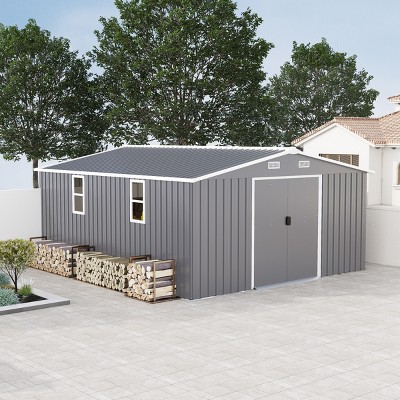 Heavy-Duty 10x12FT Metal Outdoor Storage Shed with Protective Film, Sunlit Windows & Waterproof Steel Panels - Coolbibila