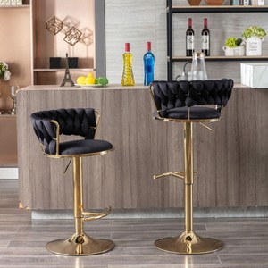 Okak Velvet Bar Stools with Chrome Footrest and Base Set of 2, Swivel Barstools with Adjustable Mechanical Lifting, Counter Height Stools - 1 of 4
