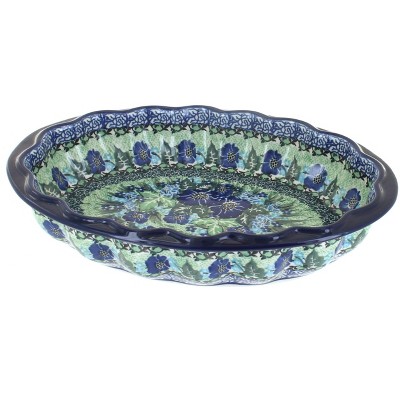 Blue Rose Polish Pottery Sapphire Fields Scallop Baking Dish