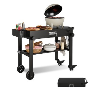 Outdoor Grill Cart Heavy Duty Commercial Grade - Rolling Kitchen Cart with Foldable Shelf, Stainless Steel Locking Wheels, Perfect for RV, Catering - 1 of 4