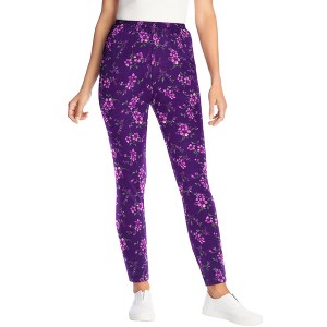 Woman Within Plus Size Petite Stretch Cotton Printed Legging - 1 of 4