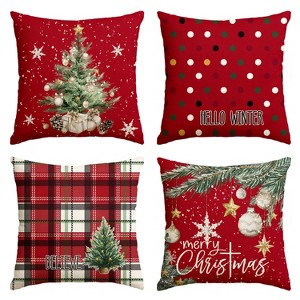 Merry Christmas Trees Snowflake Star Throw Pillow Covers, 18 x 18 Inch Xmas Balls Red Polka Dot Plaid Seasonal - 1 of 4