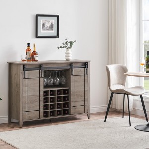 Coffee Bar Cabinet,47" w/16 Wine Glass Rack, Storage Shelves Farmhouse Wine Bar Sideboard w/Sliding Barn Door Kitchen Buffet Cabinet w - 1 of 4