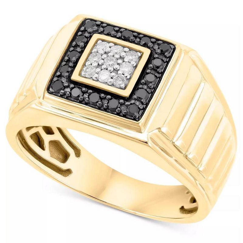 Pompeii3 1/3Ct Black Diamond Men's Anniversary Wedding Ring Polished Band Yellow Gold, 2 of 4