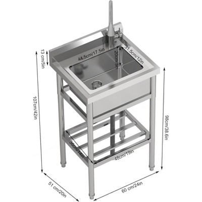 Stainless Steel Free Standing Single Bowl Utility Sink with Hot and Cold Faucet