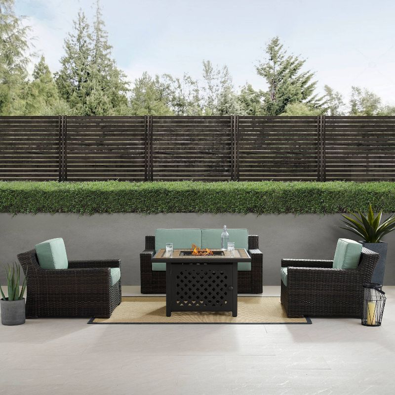 Beaufort 4 Pc Outdoor Wicker Conversation Set - Love seat and 2 Chairs with Fire Table Mist/Brown - Crosley, 6 of 11