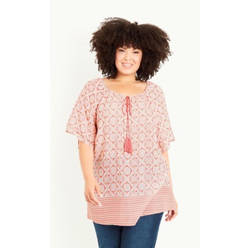 Avenue Women's Plus Size Medallion Border Peasant Top - image 1 of 4