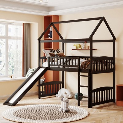 Costway Twin Size Loft Bed W/ Desk & Shelf 2 Ladders & Guard Rail For Kids  Teens Bedroom Grey : Target