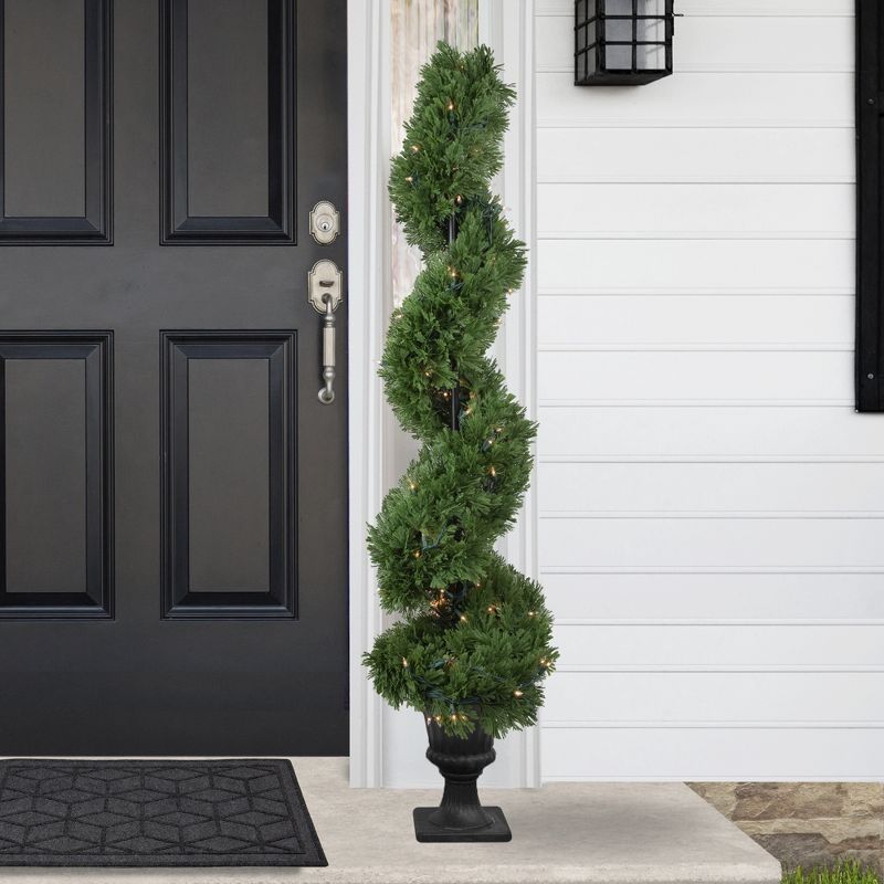 Northlight Real Touch™ Artificial Pre-Lit Cedar Spiral Topiary Tree, Clear Lights - 4.5", 2 of 8