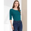 INSPIRE CHIC Women's Classic Solid Elbow Sleeves Round Neck Slim Fit T-Shirts - 2 of 4