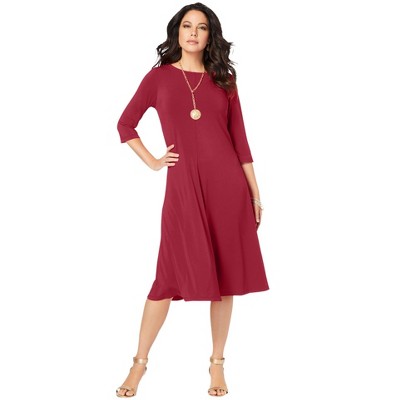 Roaman's Women's Plus Size Petite Ultrasmooth Fabric Boatneck Swing Dress