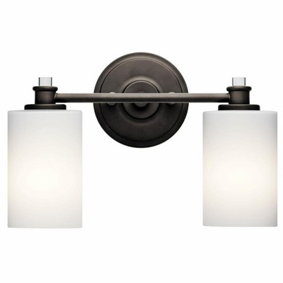 Joelson 14" Olde Bronze 2-Light Vanity with Satin Etched Opal Glass