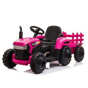 Sandinrayli Kids Electric Ride On Toy Tractor 12V Battery Powered Ride On Car with Trailer - 1 of 2