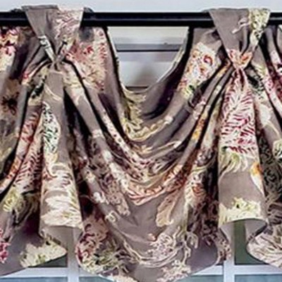 Gray Floral Polyester Swag Window Valance with Tacked Tabs