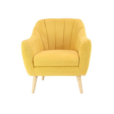 Yellow Velvet Barrel Accent Chair with Wood Legs