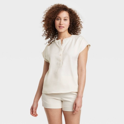 Women's Linen Short Sleeve Button-down Camp Shirt - A New Day