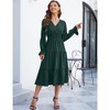 Women's Casual Wrap V Neck Midi Dress Long Sleeve Smocked Waist Tiered A Line Pleated Flowy Long Dress - 4 of 4