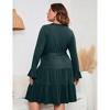 Clearlove Women Plus Size V Neck Wrap Dress High Waist Ruffle Long Sleeve Casual Midi Dress with Belt - 4 of 4