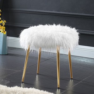 Roundhill Furniture Ravni Faux Fur Accent Ottoman with Gold Legs - 1 of 4