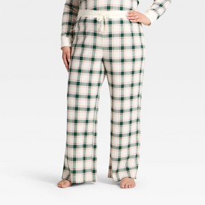 Women's Plaid Ribbed Holiday Matching Family Pajama Pants - Wondershop™ Cream - 1 of 4