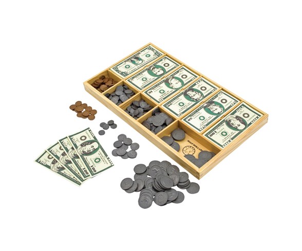 Melissa & Doug&#174; Play Money Set - Educational Toy With Paper Bills and Plastic Coins (50 of each denomination) and Wooden Cash Drawer for Storage