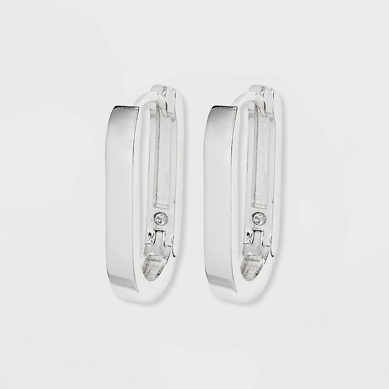 Silver Plated Oval Hinged Endless Hoop Earrings - A New Day&#8482; Silver, 1 of 3