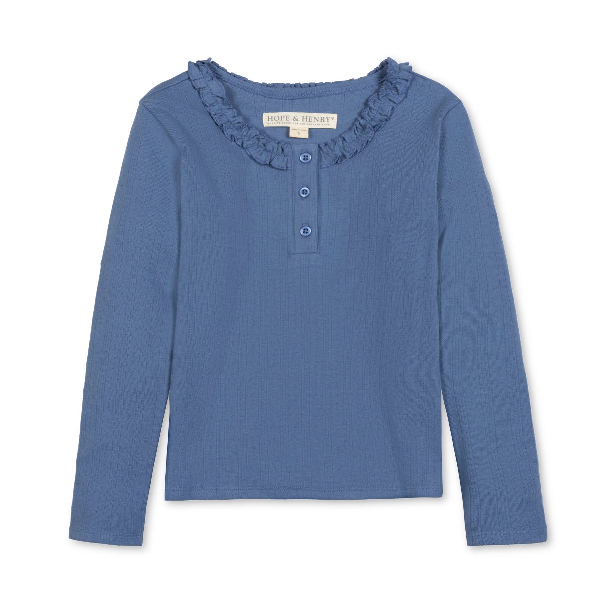 Hope & Henry Girls' Organic Cotton Pointelle Henley Top