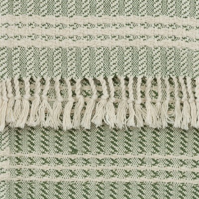Green and Natural Cotton Striped Reversible Throw Blanket