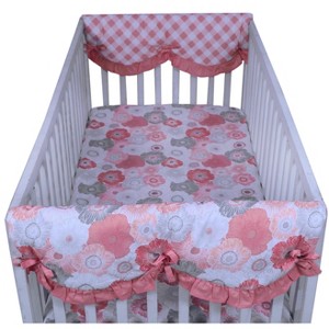 Bacati - Watercolor Floral Coral Gray Set of 2 Small Side Crib Rail Guard Covers - 1 of 4