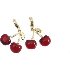 Cherry Earrings for Women, Red Funny Drop Dangle Hoop 18k Gold Plated Fruit Charm Leaf Cute Aesthetic Gift Jewelry - 1 of 4