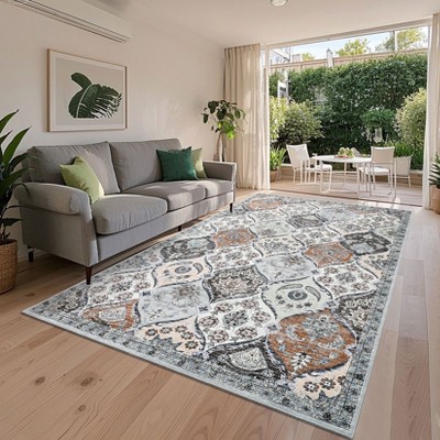 Washable Vintage Printed Rug Non Slip Low Pile Rug Soft Retro Throw Floor Cover Foldable Indoor Carpet for Living Room Bedroom Playroom Nursery