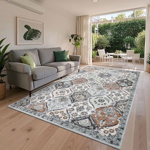 Washable Vintage Printed Rug Non Slip Low Pile Rug Soft Retro Throw Floor Cover Foldable Indoor Carpet for Living Room Bedroom Playroom Nursery - 1 of 4