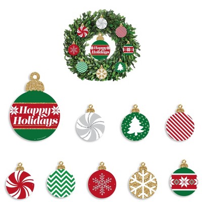 Big Dot of Happiness Ornaments -  Holiday and Christmas Party Front Door Decorations - DIY Accessories for Wreath - 9 Pieces