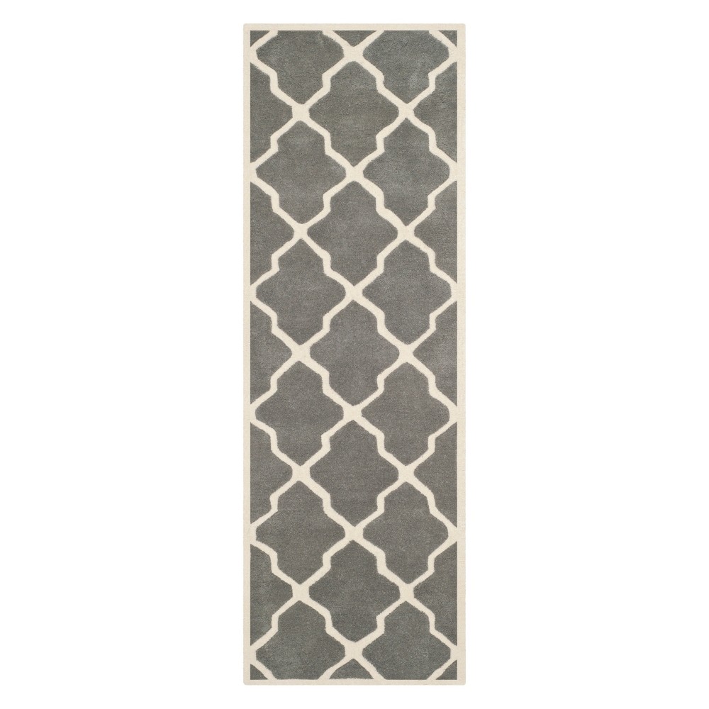 2'3inx7' Runner Billie Quatrefoil Design Tufted Accent Rug Dark Gray/Ivory - Safavieh