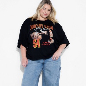 Women's Cash Ring of Fire Oversized Short Sleeve Graphic T-Shirt - Black - 1 of 3