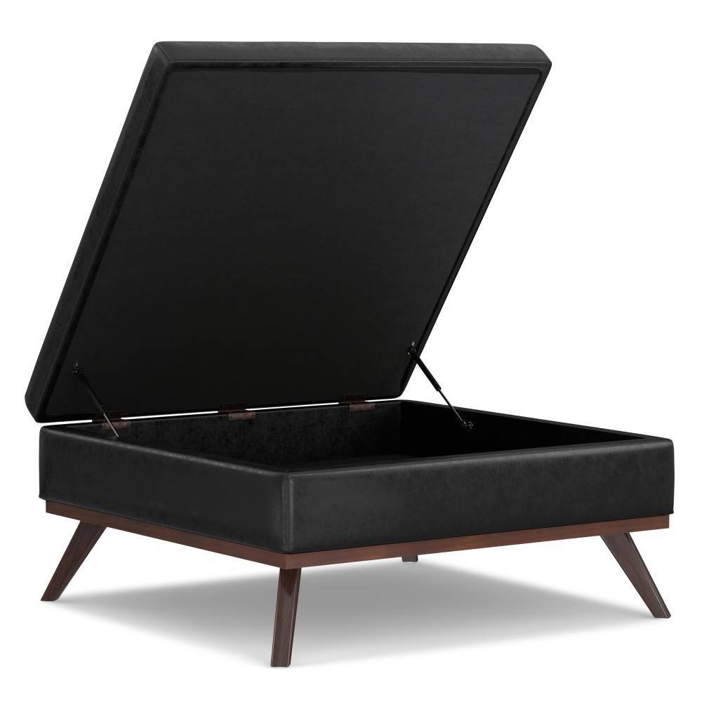 WyndenHall Ethan Xl Square Coffee Table Storage Ottoman Distressed Black: Upholstered Lift-Top, Rubberwood Legs