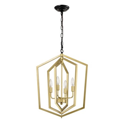 VYNXARIA 4 - Light Gold and Matte Black Vintage Cage Ceiling Lights, Adjustable Farmhouse Pendant Chandelier