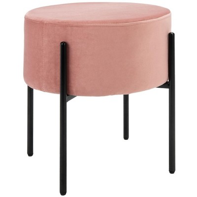 Lisbon 20" Dusty Rose Velvet Round Ottoman with Black Metal Legs