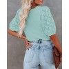 Women's Round Neck Short Sleeve Sweater Summer Casual Puff Sleeve Pullover Knit Top - 3 of 3
