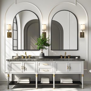 Aluminum Alloy Thin Edge Right Angled Arch Black Hanging Mirror 91 * 61 * 2.8cm (Double-Sided Installation) - 1 of 4
