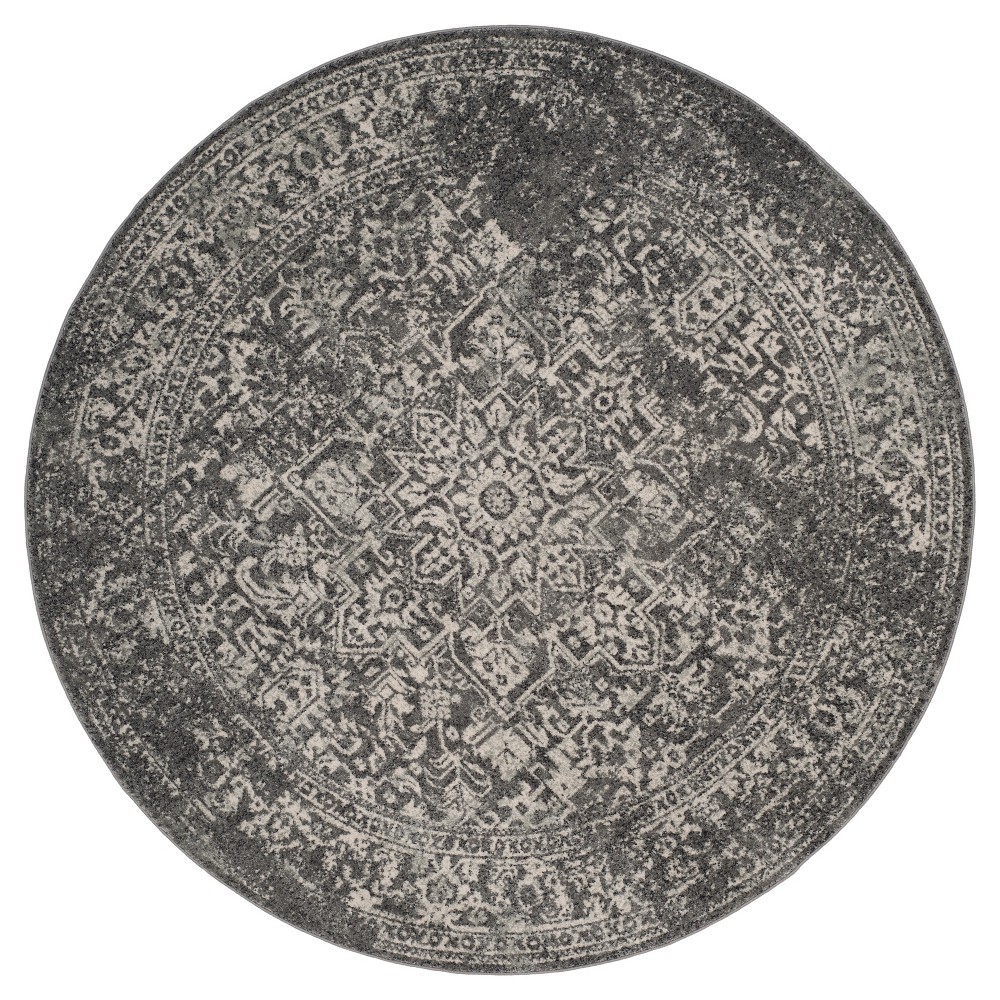 6'7inx6'7in Round Hestia Burst Loomed Area Rug Gray/Ivory Round - Safavieh