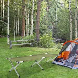 DOMETOUR foldable camp bed portable army green camping bed outdoor folding bed camping bed travel bed - 1 of 4