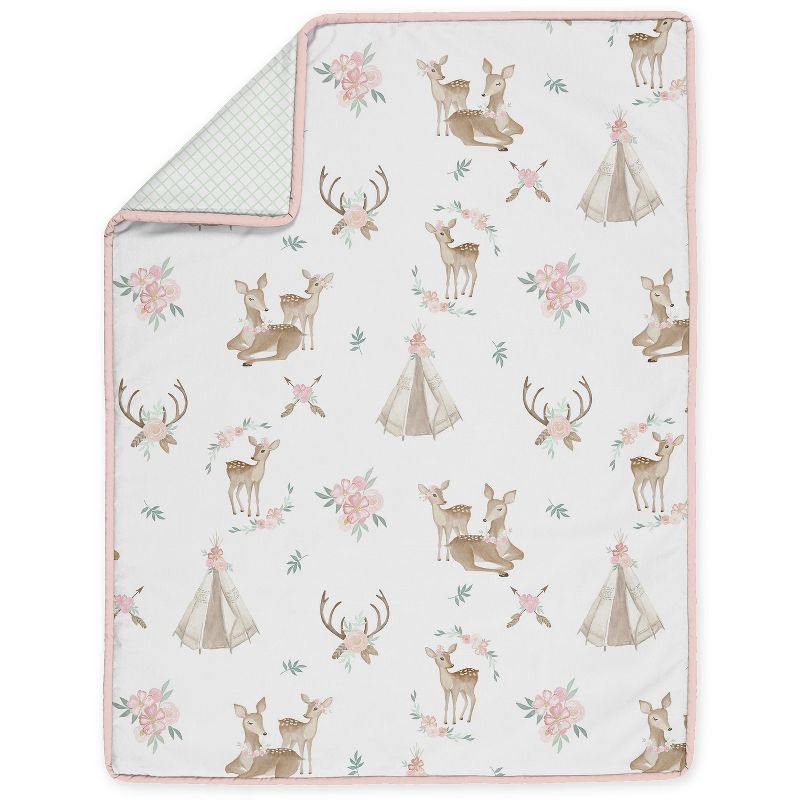 Sweet Jojo Designs Girl Baby Crib Bedding Set - Deer Floral Pink Taupe and Green 11pc, 3 of 8