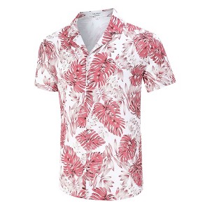 BLUEMING Men's Hawaiian Shirt Short Sleeve Floral Button Down Shirts Hot Holiday Beach Shirts - 1 of 4