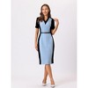 Hobemty Women's Contrast Color V Neck Short Sleeve Office Pencil Sheath Dresses - 3 of 4
