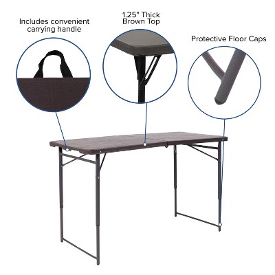 Adjustable Gray Metal and Brown Plastic Bi-Fold Portable Table