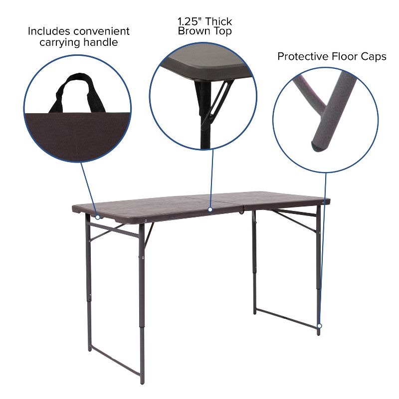 Emma and Oliver 4-Foot Height Adjustable Bi-Fold Dark Gray Plastic Folding Table with Handle, 3 of 11