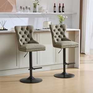 HDZNVF Set of 2 Retro PU Swivel Barstools Adjusatble Seat Height from 26-33 Inch, Olive Green - 1 of 4