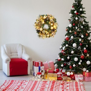 Christmas Wreath with Black and Gold Ball Ornaments, 22 Inch, Christmas Front Door Holiday Decoration - 1 of 4