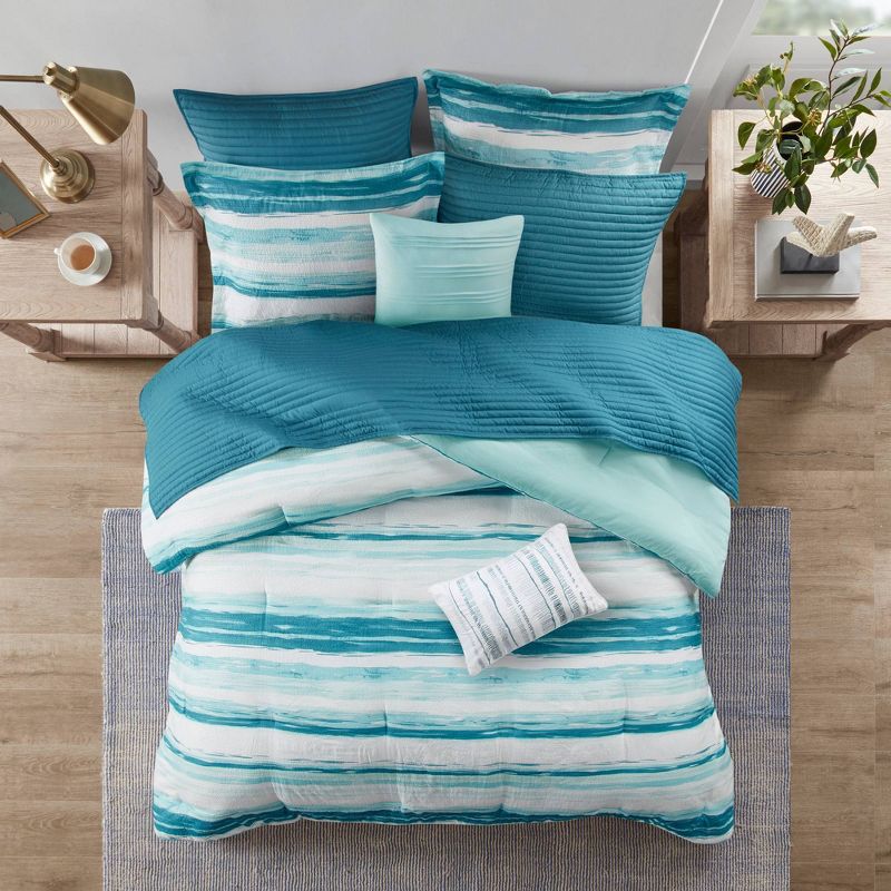 Madison Park 8pc Fairbanks Printed Seersucker Comforter and Coverlet Set Collection, 1 of 16